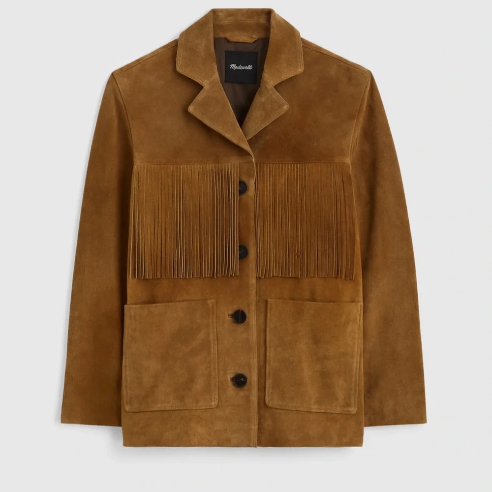 Madewell Fringe Shirt Jacket in Suede New With Tags Small Coastal Cowgirl - Picture 6 of 15